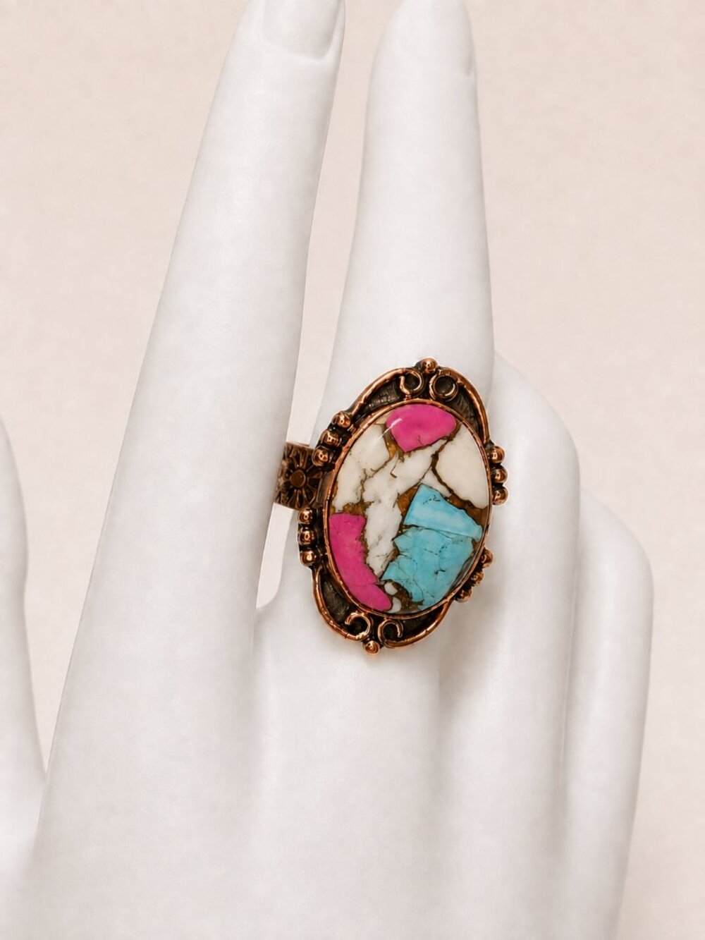 Cotton Candy Turquoise Adjustable Statement Ring R-1 - Picture 4 of 8